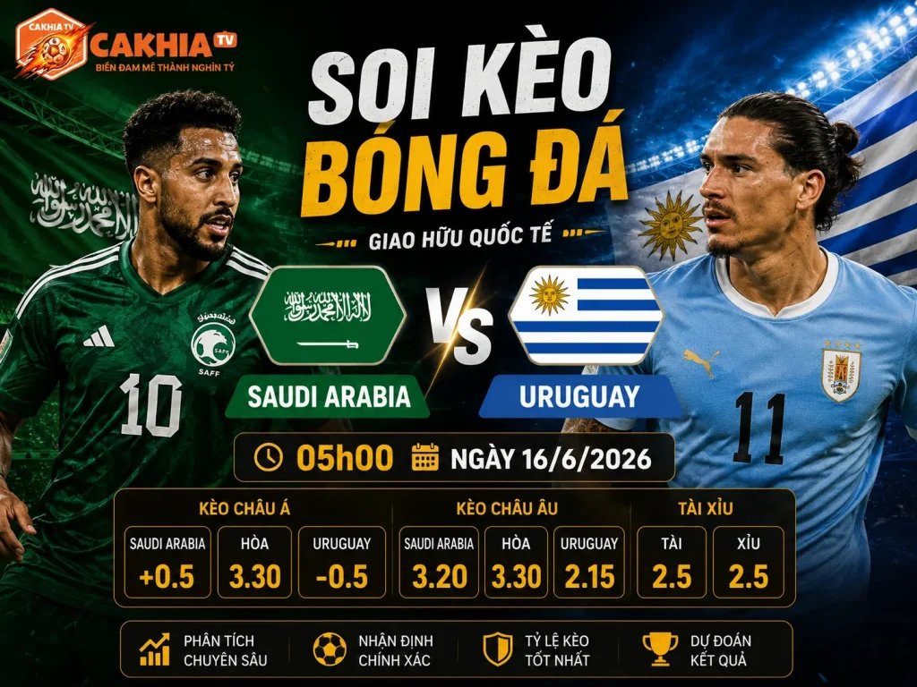 Soi Kèo Bóng Đá Saudi Arabia vs Uruguay, 05h00 Ngày 16/6/2026